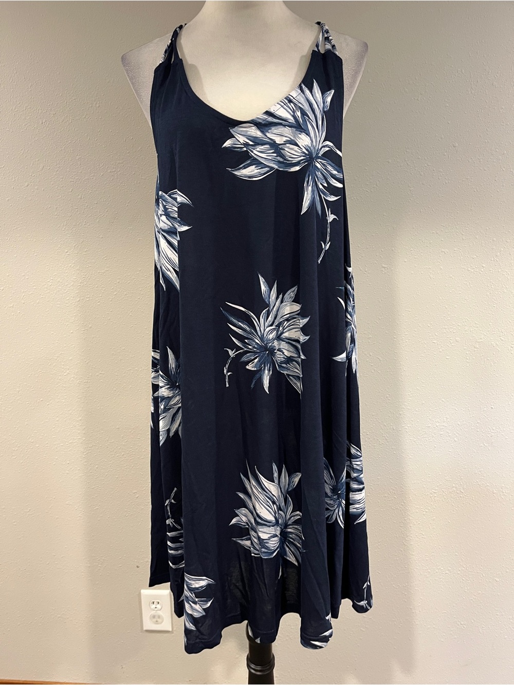Lascana Navy Floral Sleeveless Swing Dress with beads size 12